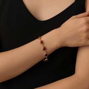 Heart Charm Bracelet Gold Tone Adjustable Chain To 9 Inches Red New